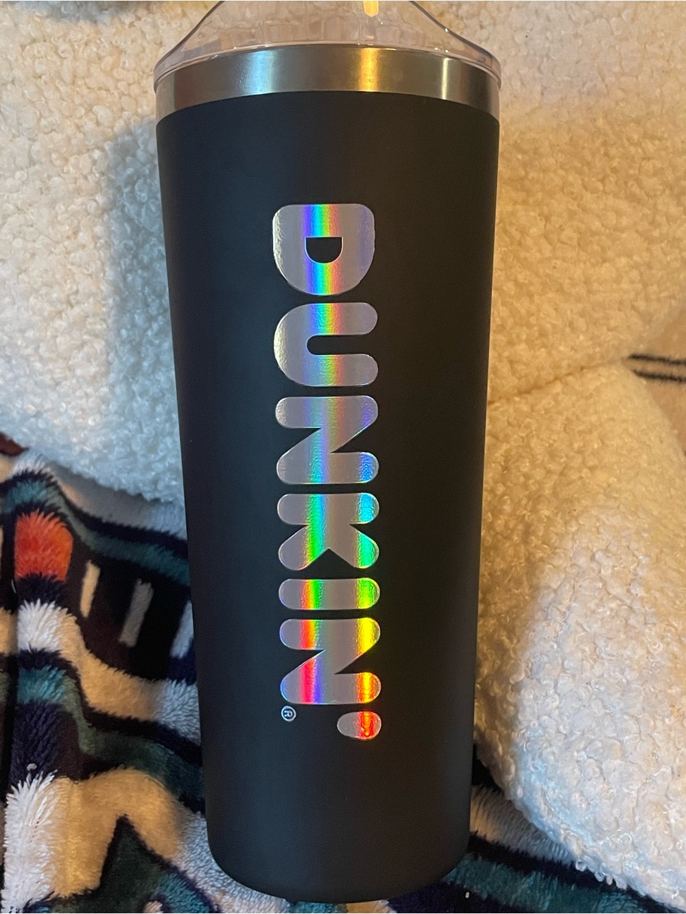 Rare DUNKIN’ Donuts Holographic Logo Black Insulated Tumbler NEW